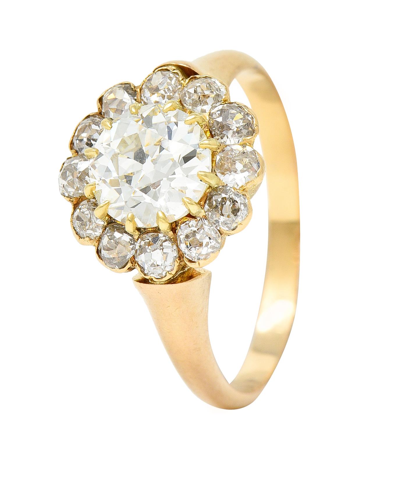 Victorian 2.26 Carats Diamond 18 Karat Yellow Gold Cluster Ring 1