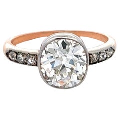 Victorian 2.28 Carats Old Mine Cut Diamond 14k Rose Gold Silver Bezel Set Ring