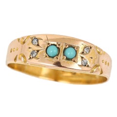 Victorian 22ct Gold Turquoise and Diamond Gypsy Ring, Circa 1849