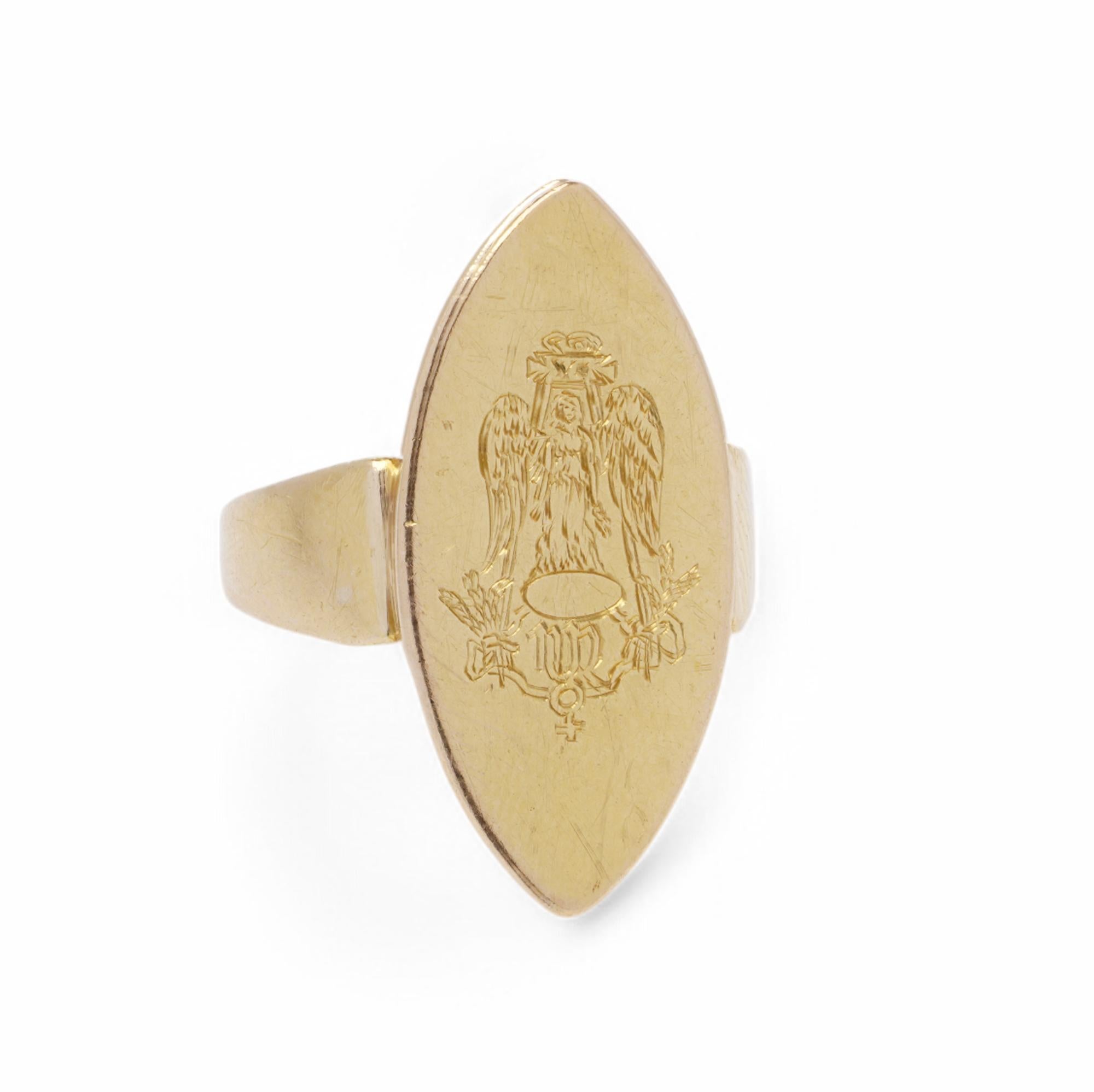 Victorian 22K Gold Signet Ring, 1896 In Good Condition For Sale In Braintree, GB