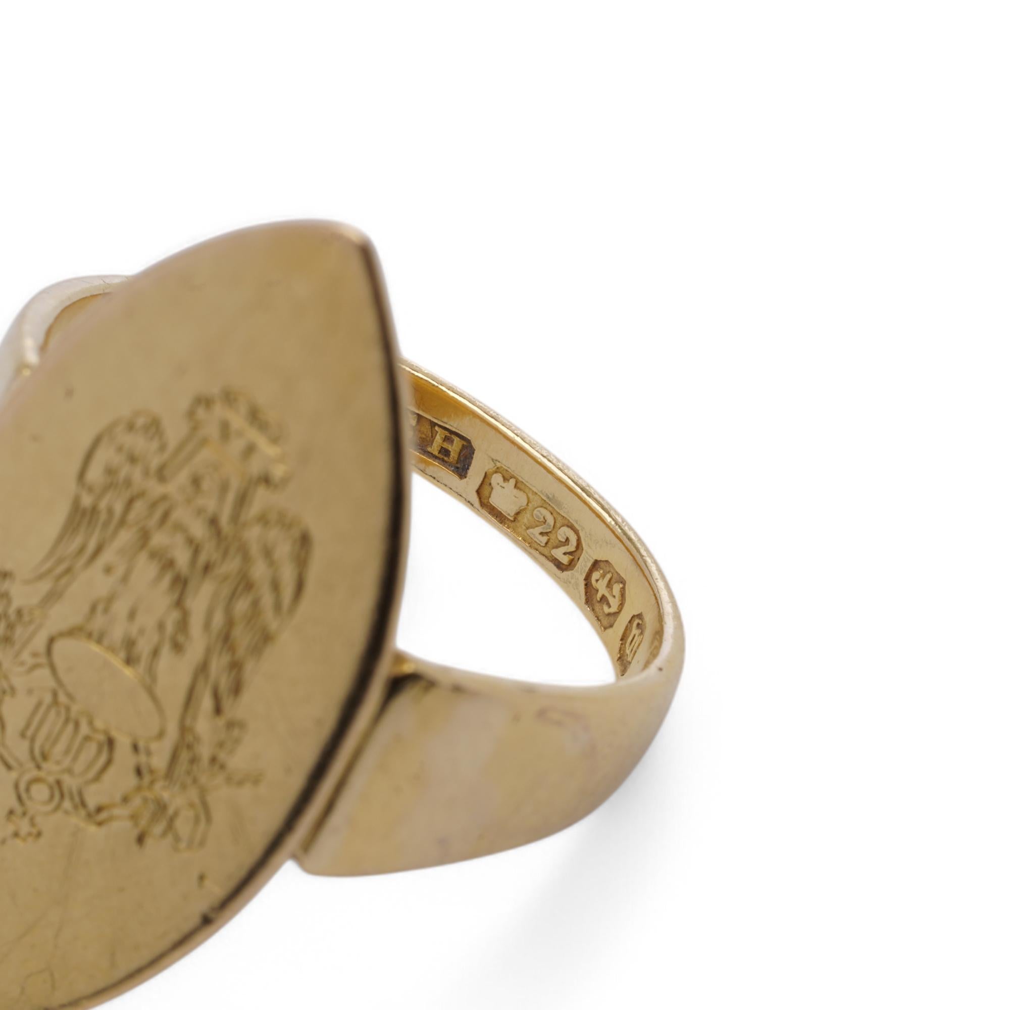 Victorian 22K Gold Signet Ring, 1896 For Sale 2