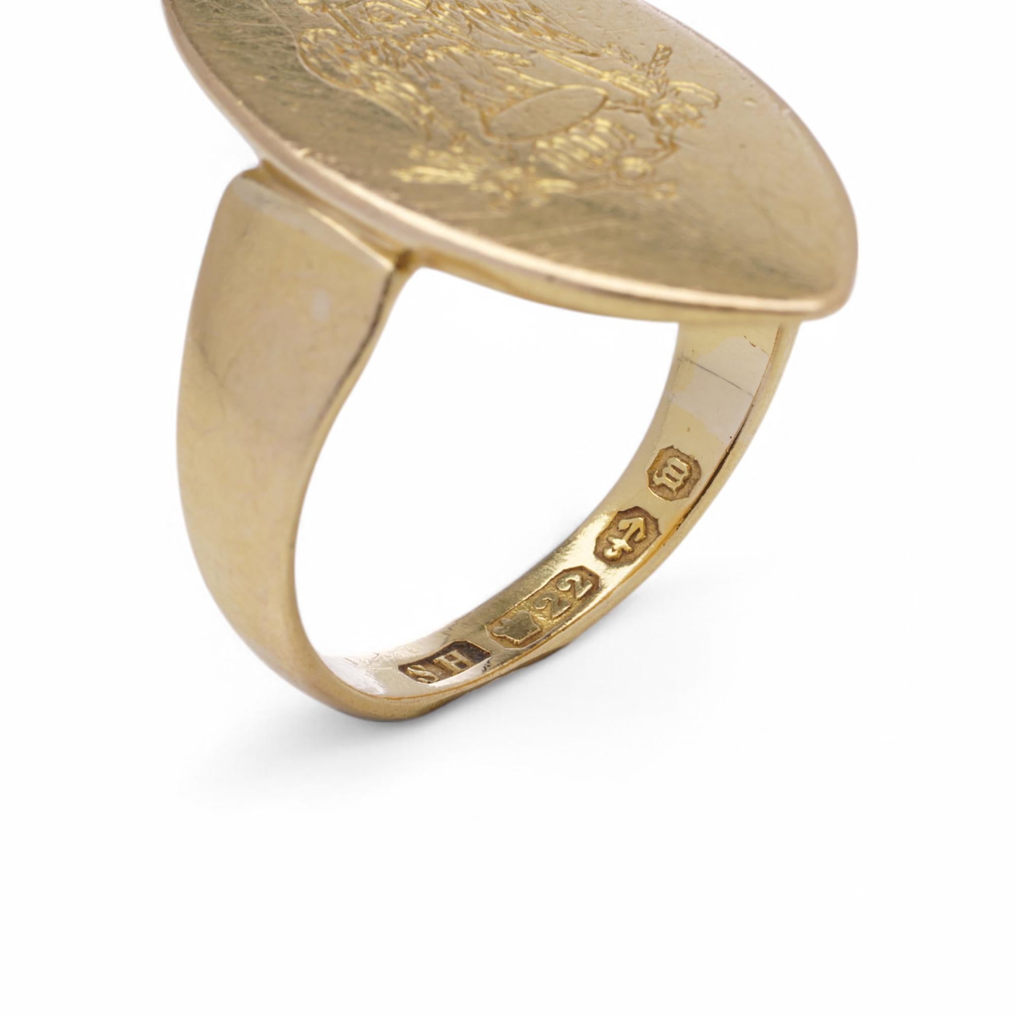 Victorian 22K Gold Signet Ring, 1896 For Sale 3