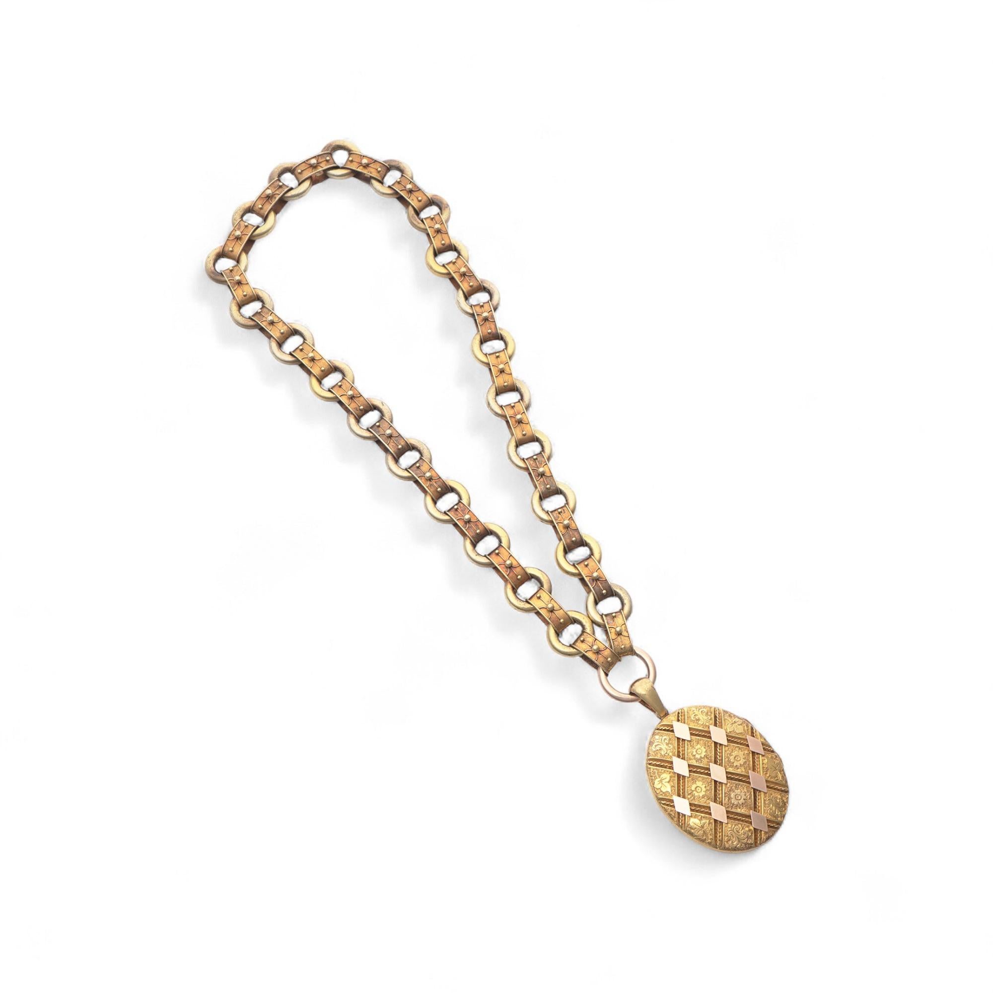 Ciondolo vittoriano a medaglione in oro 22kt con collana a catena 20kt in vendita 1