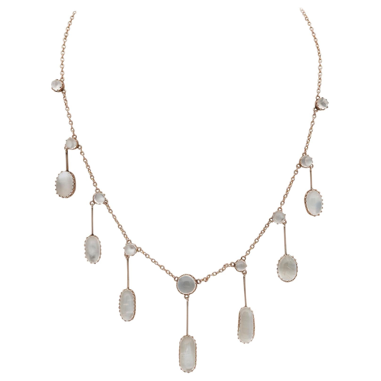 Victorian 23.0 Carat Natural Moonstone Necklace 18 Karat Gold For Sale