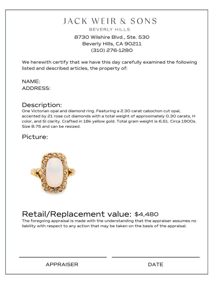 Women's or Men's Victorian 2.30 carat opal diamond 18k yellow gold halo ring