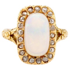 Victorian 2.30 carat opal diamond 18k yellow gold halo ring