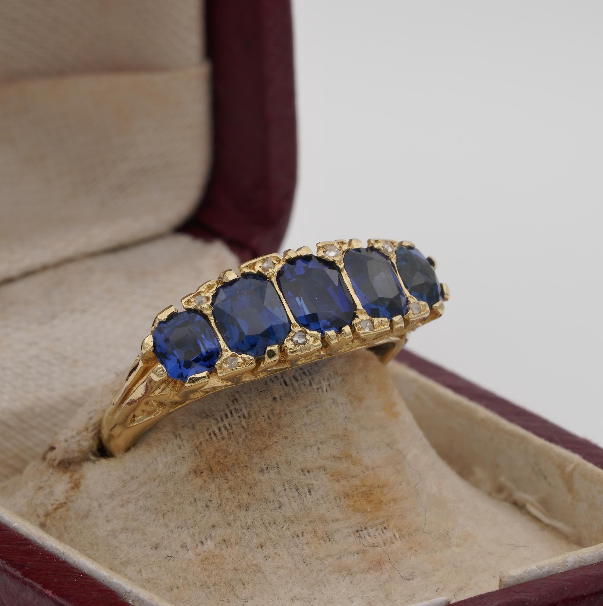 Oval Cut Victorian 2.30 Ct Natural Sapphire Five stone ring For Sale