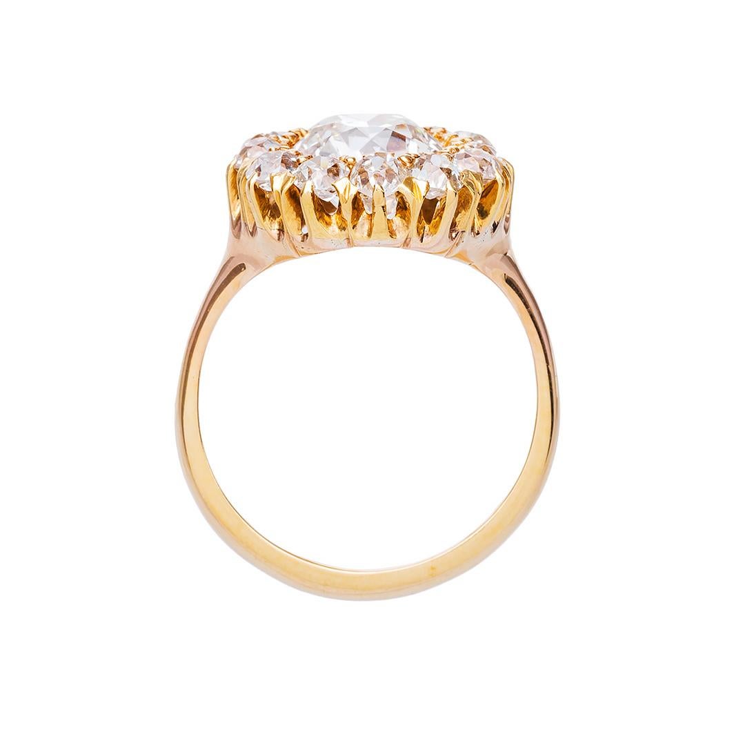 Women's Victorian 2.31 Carat Diamond Center Halo Cluster Engagement Ring