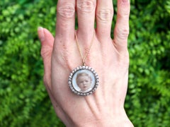 Victorian 2.32 Carat Diamond and 12k Yellow Gold Miniature Portrait Pendant