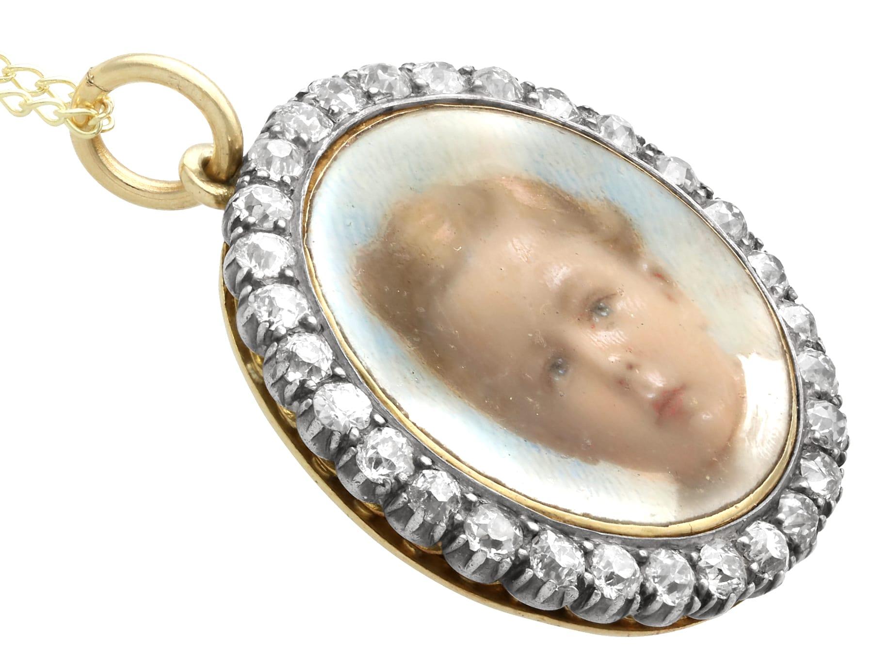 Victorian 2.32 Carat Diamond and 12k Yellow Gold Miniature Portrait Pendant In Excellent Condition For Sale In Jesmond, Newcastle Upon Tyne