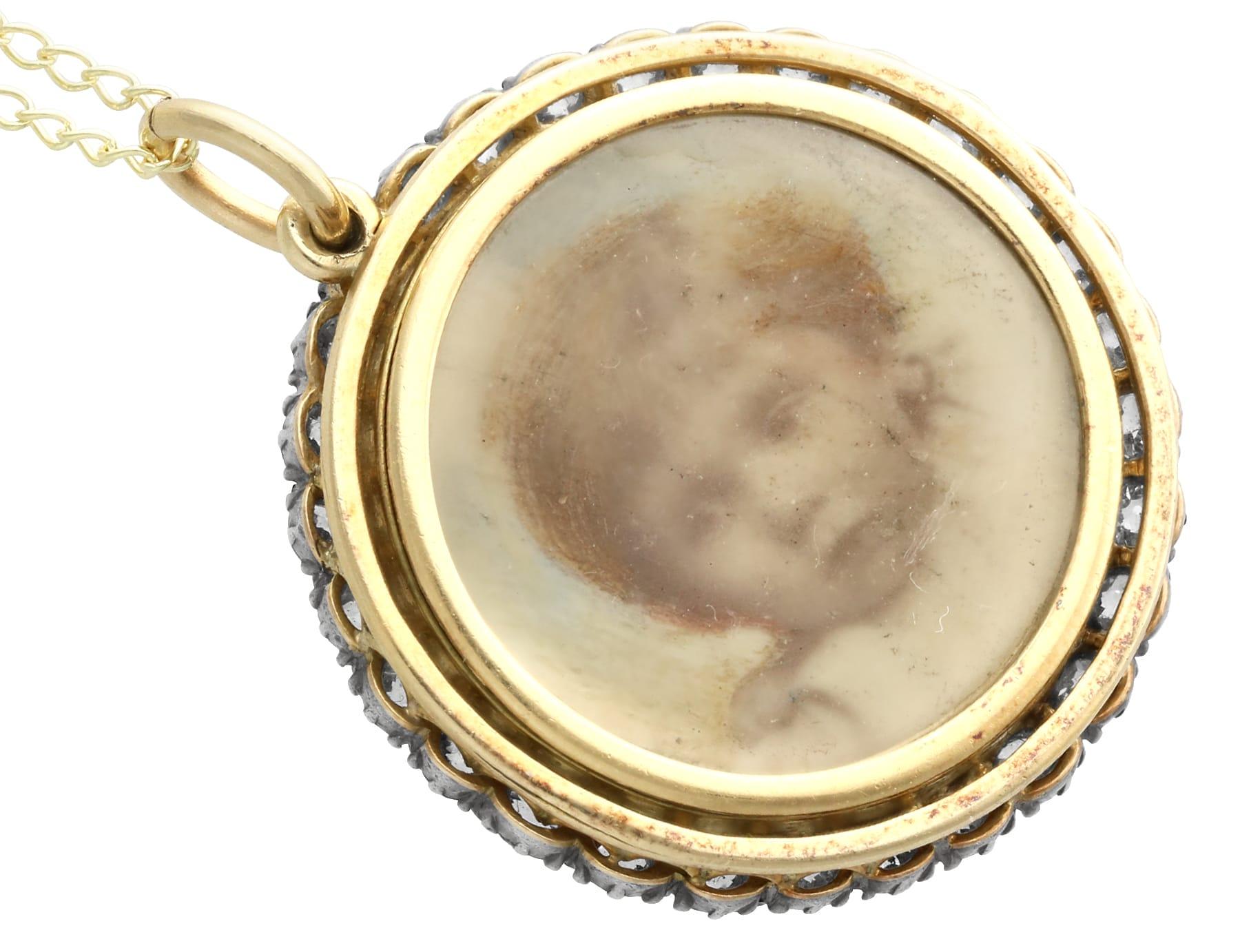 Women's or Men's Victorian 2.32 Carat Diamond and 12k Yellow Gold Miniature Portrait Pendant For Sale