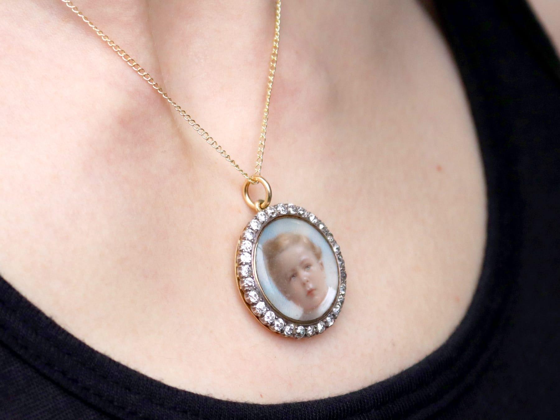 Victorian 2.32 Carat Diamond and 12k Yellow Gold Miniature Portrait Pendant For Sale 4