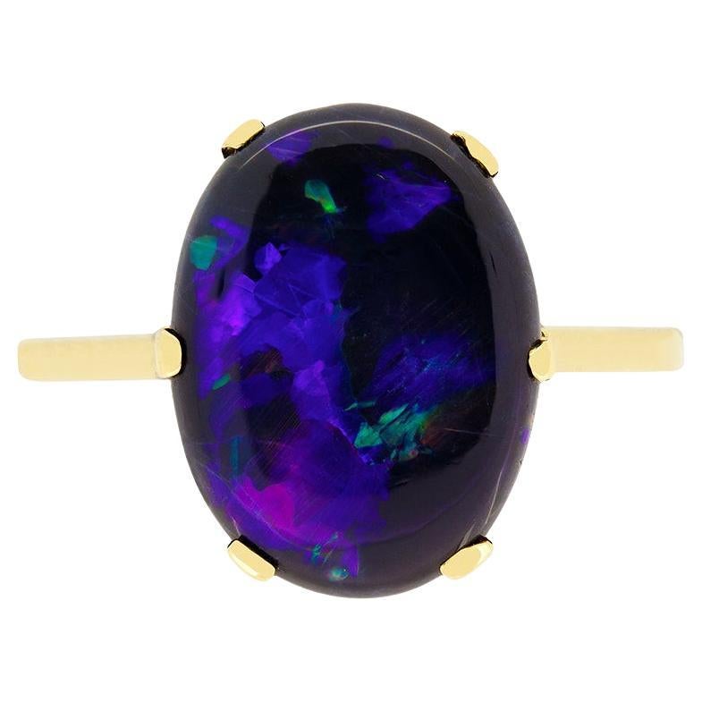 Victorian 2.35 Carat Black Opal Solitaire Ring, circa 1900s For Sale
