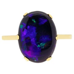 Victorian 2.35 Carat Black Opal Solitaire Ring, circa 1900s