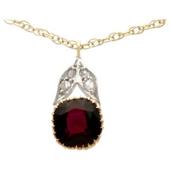 Antique Victorian 2.38 Carat Garnet Diamond Yellow Gold Pendant