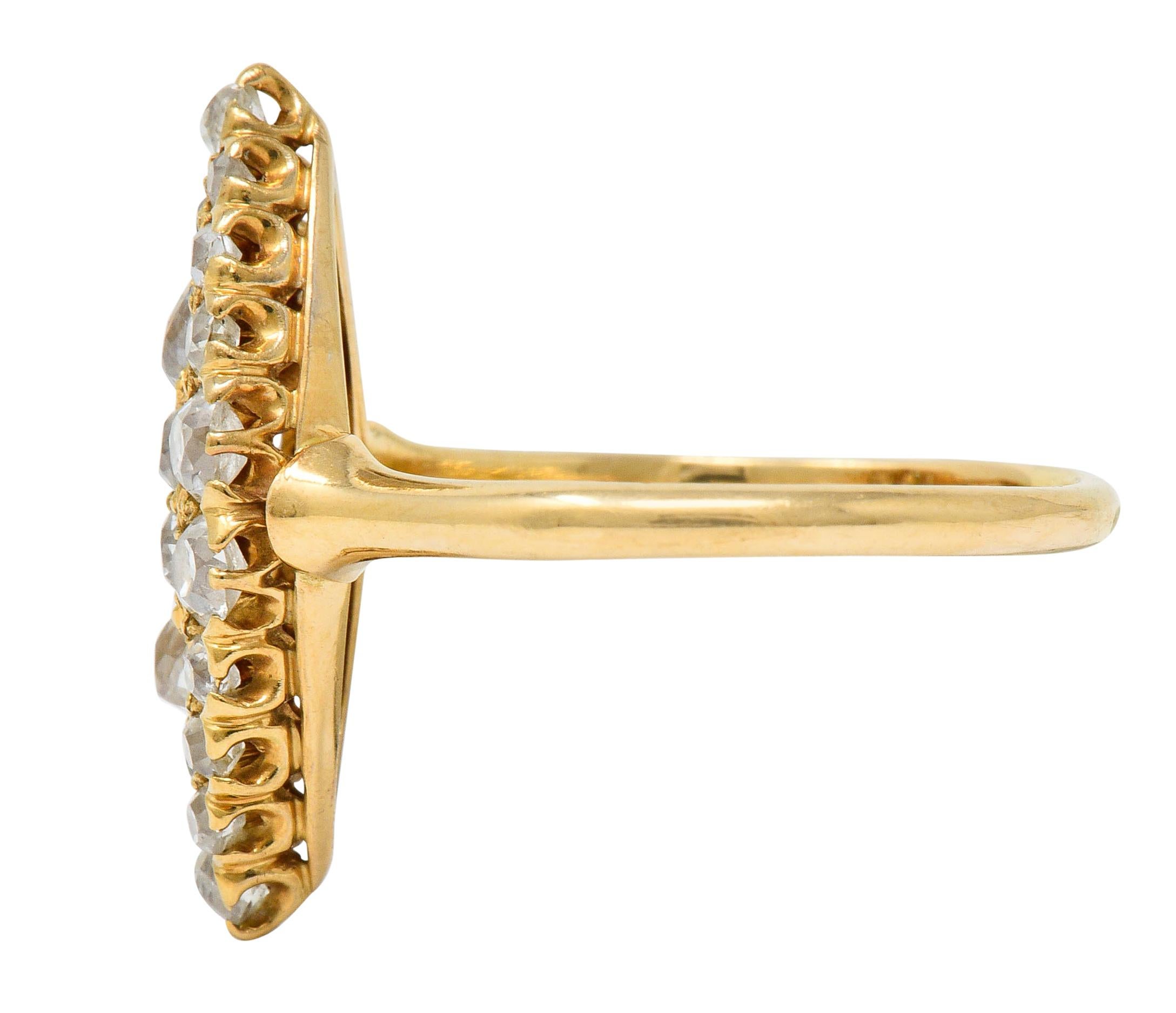 Victorian 2.40 Carat Diamond 14 Karat Gold Navette Cluster Ring In Excellent Condition In Philadelphia, PA
