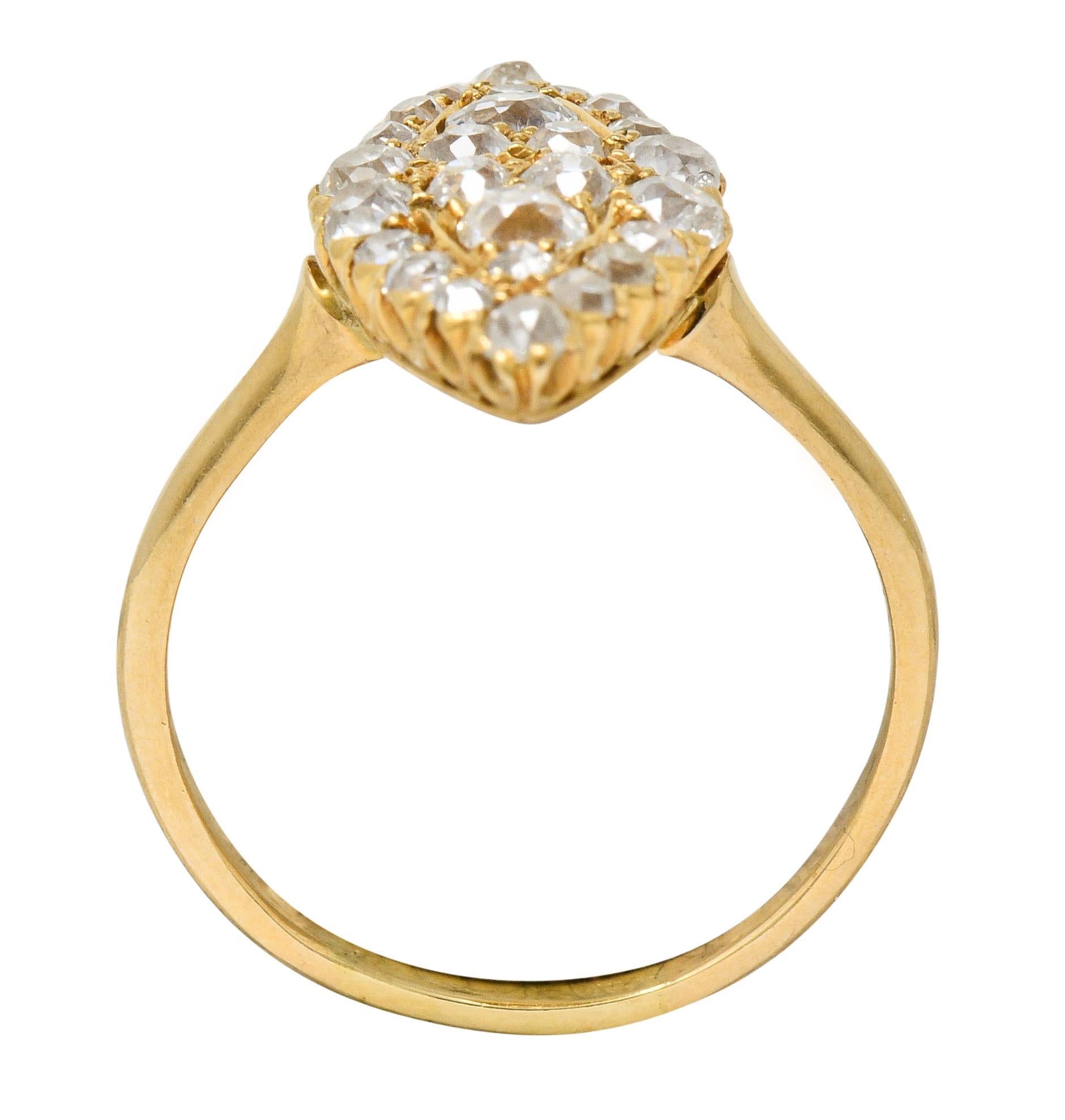 Victorian 2.40 Carat Diamond 14 Karat Gold Navette Cluster Ring 1