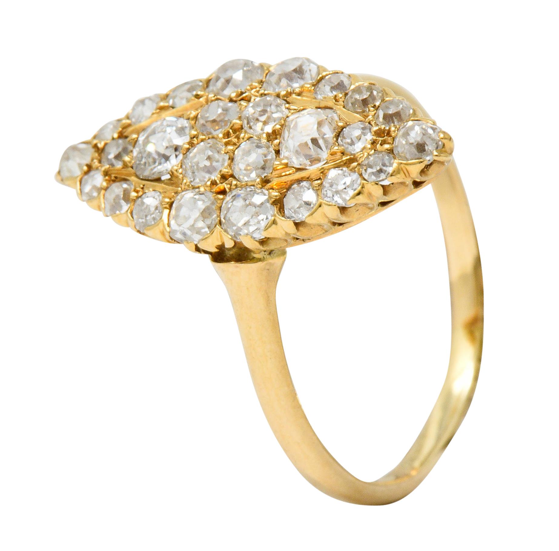 Victorian 2.40 Carat Diamond 14 Karat Gold Navette Cluster Ring 2