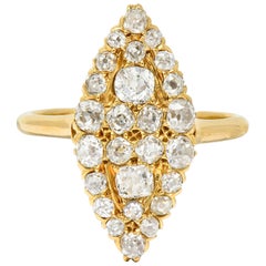 Victorian 2.40 Carat Diamond 14 Karat Gold Navette Cluster Ring