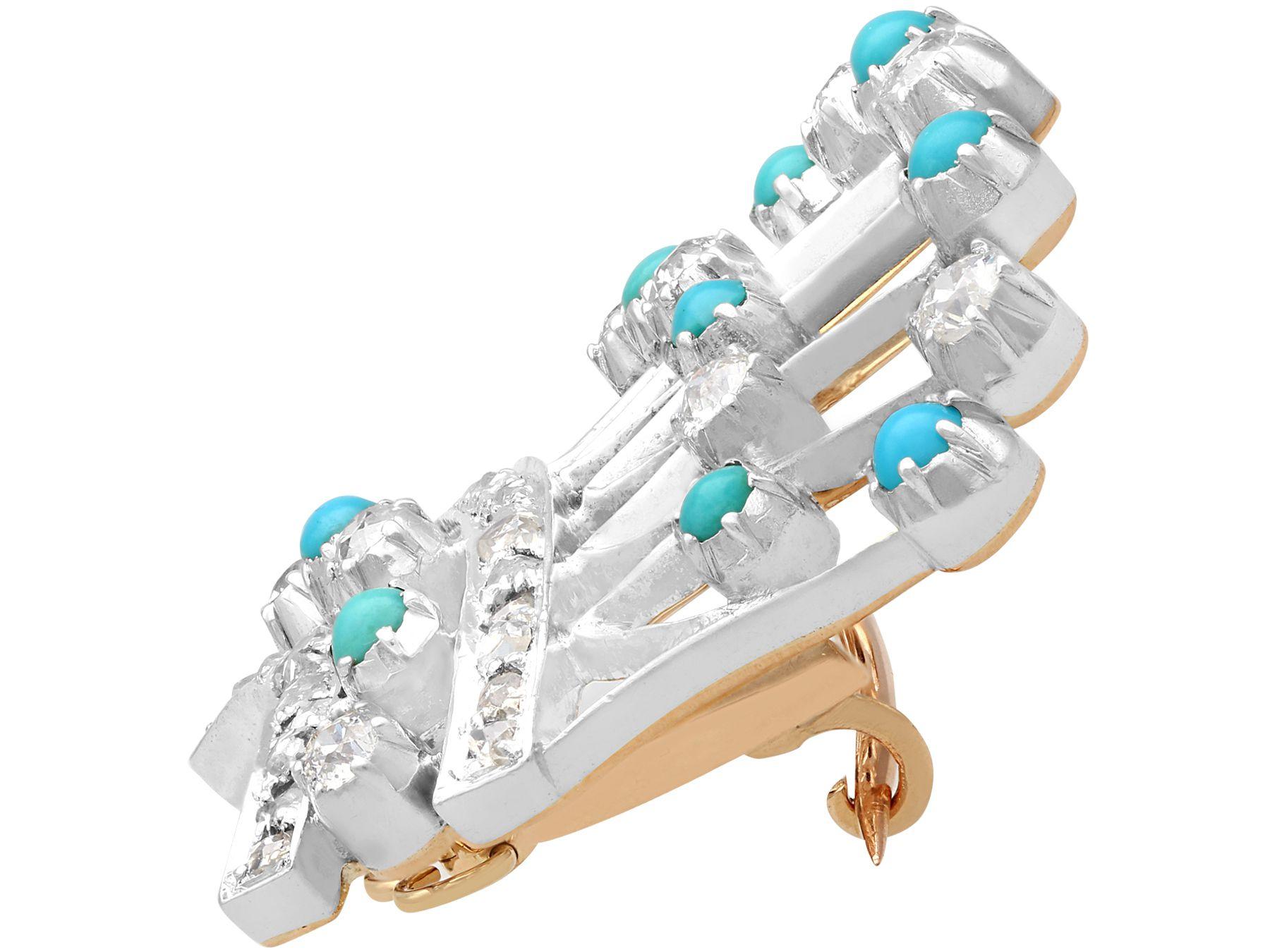 Victorian 2.40 Carat Diamond and Turquoise Yellow Gold Crown Brooch In Excellent Condition In Jesmond, Newcastle Upon Tyne