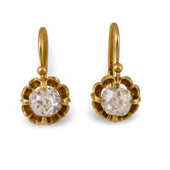 Victorian 2.40 carat old mine cut diamond 18k yellow gold earrings
