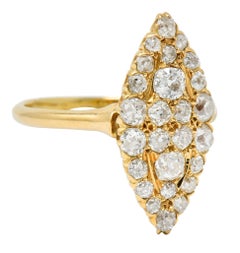 Victorian 2.40 Carat Diamond 14 Karat Gold Navette Cluster Ring