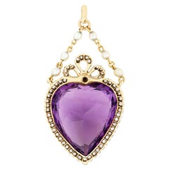 Victorian 24.00ct Amethyst Diamond and Pearl Pendant, c.1880s