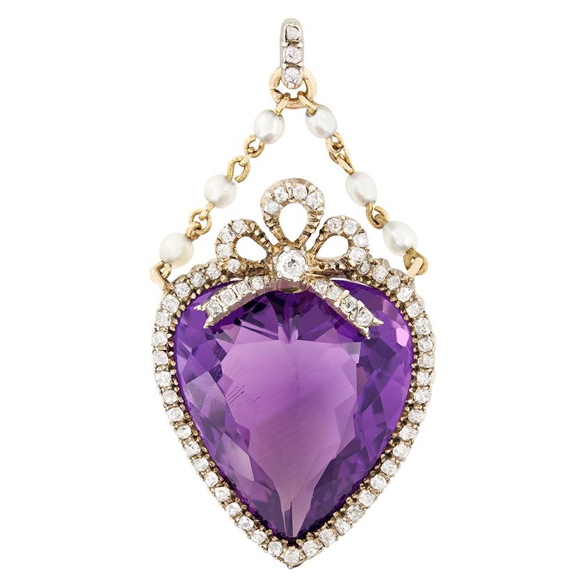 Vittoriano Ciondolo vittoriano con diamante ametista e perla da 24,00 ct, 1880 ca. in vendita