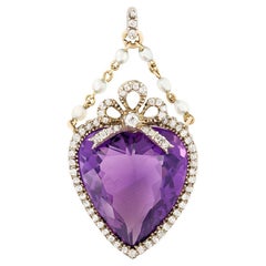 Victorian 24.00ct Amethyst Diamond and Pearl Pendant, c.1880s