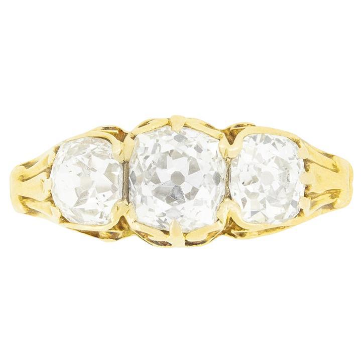 Anello vittoriano a trilogia di diamanti da 2,40 carati, 1880 ca.