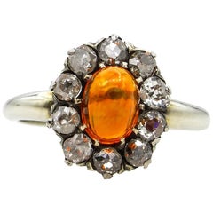 Antique Victorian 2.45 Carat Fire Opal Old European Diamond Cluster Engagement Ring