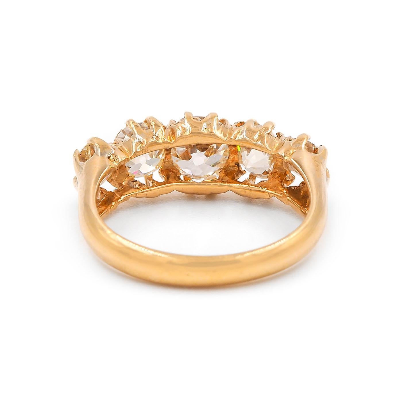 Women's Victorian 2.45 Ctw. Old Mine Cut Diamond 5-Stone Half-Hoop Ring For Sale