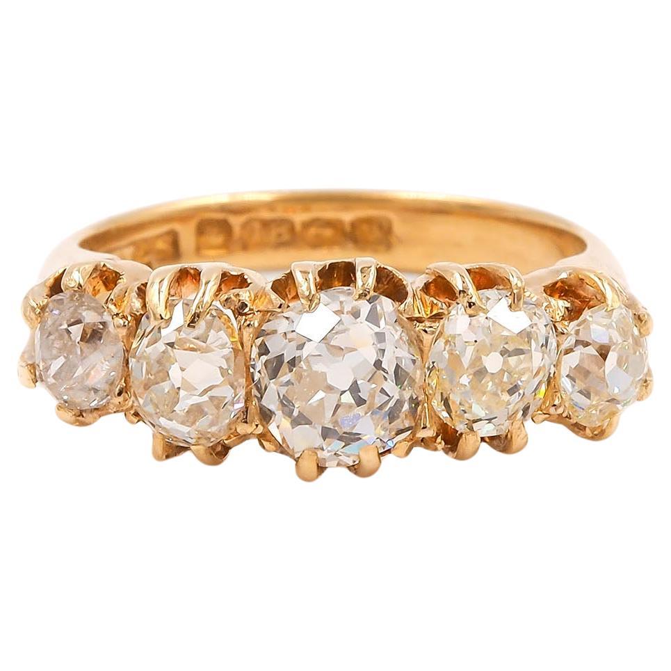 Victorian 2.45 Ctw. Old Mine Cut Diamond 5-Stone Half-Hoop Ring For Sale
