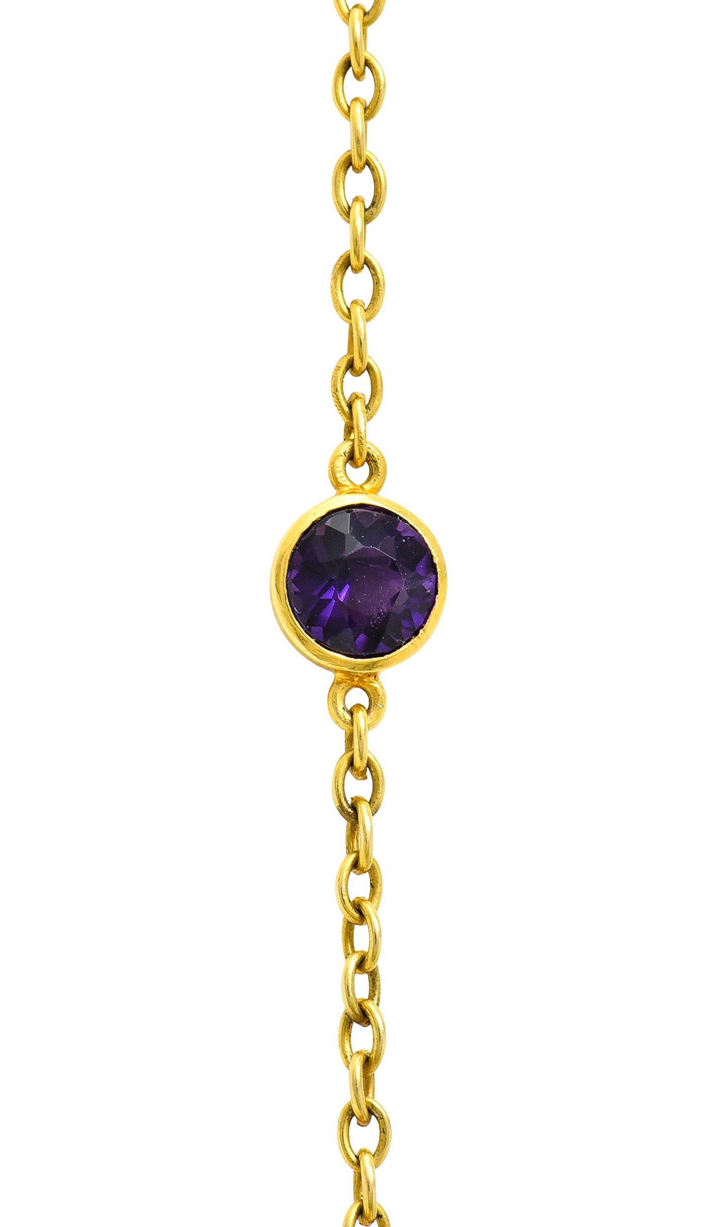 Victorian 24.50 Carats Amethyst Pearl 14 Kt Yellow Gold Cross Antique Necklace For Sale 2