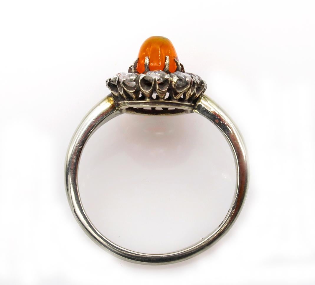 Victorian 2.45 Carat Fire Opal Old European Diamond Cluster Engagement Ring 3