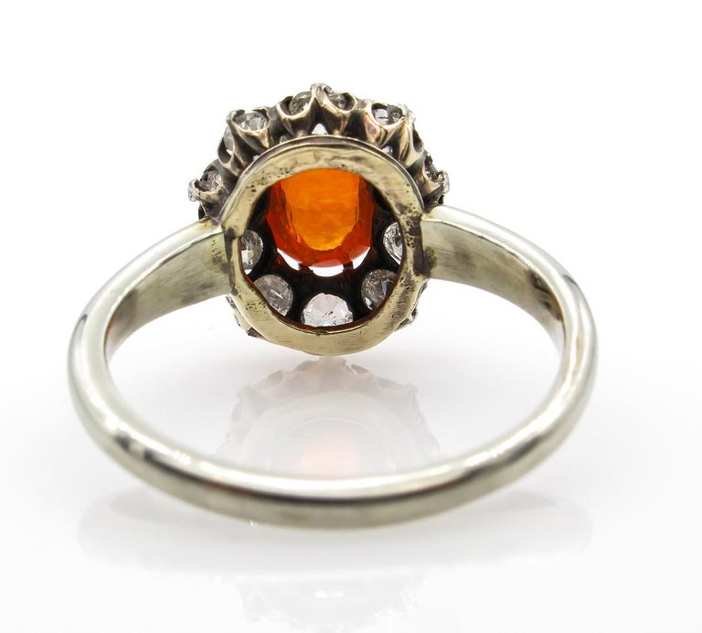 Victorian 2.45 Carat Fire Opal Old European Diamond Cluster Engagement Ring 4