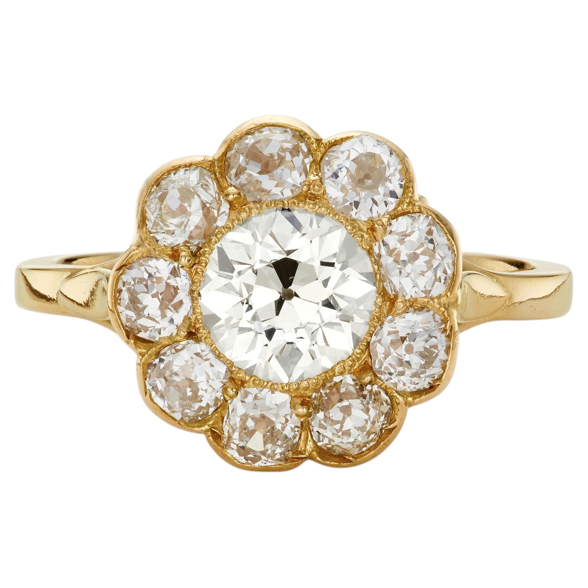 Victorian 2.45ct Old Cut Diamond Cluster Ring in 18ct Yellow Gold