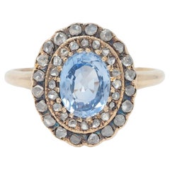 Victorian 2.48 CTW Sapphire Diamond 10 Karat Gold Antique Double Halo Ring