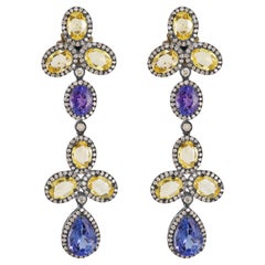 Victorian 24.87 Cttw. Tanzanite, Yellow Sapphire and Diamond Dangle Earrings 