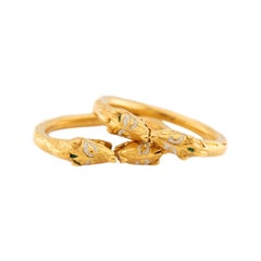 Victorian 24k Renaissance Revival Enamel Figural Ring Set