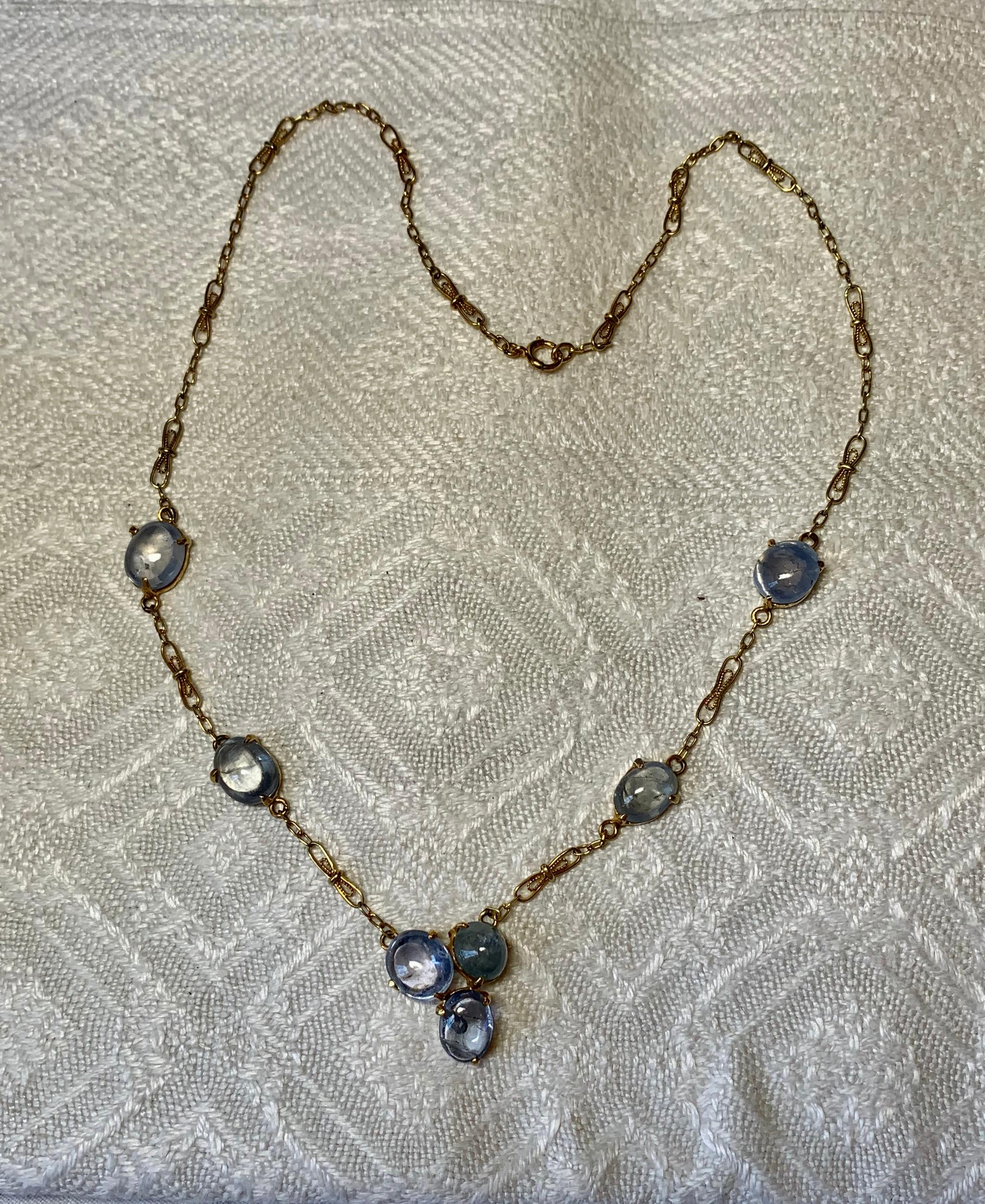 Oval Cut Victorian 25 Carat Sapphire Necklace 14 Karat Gold Fetter Link Chain