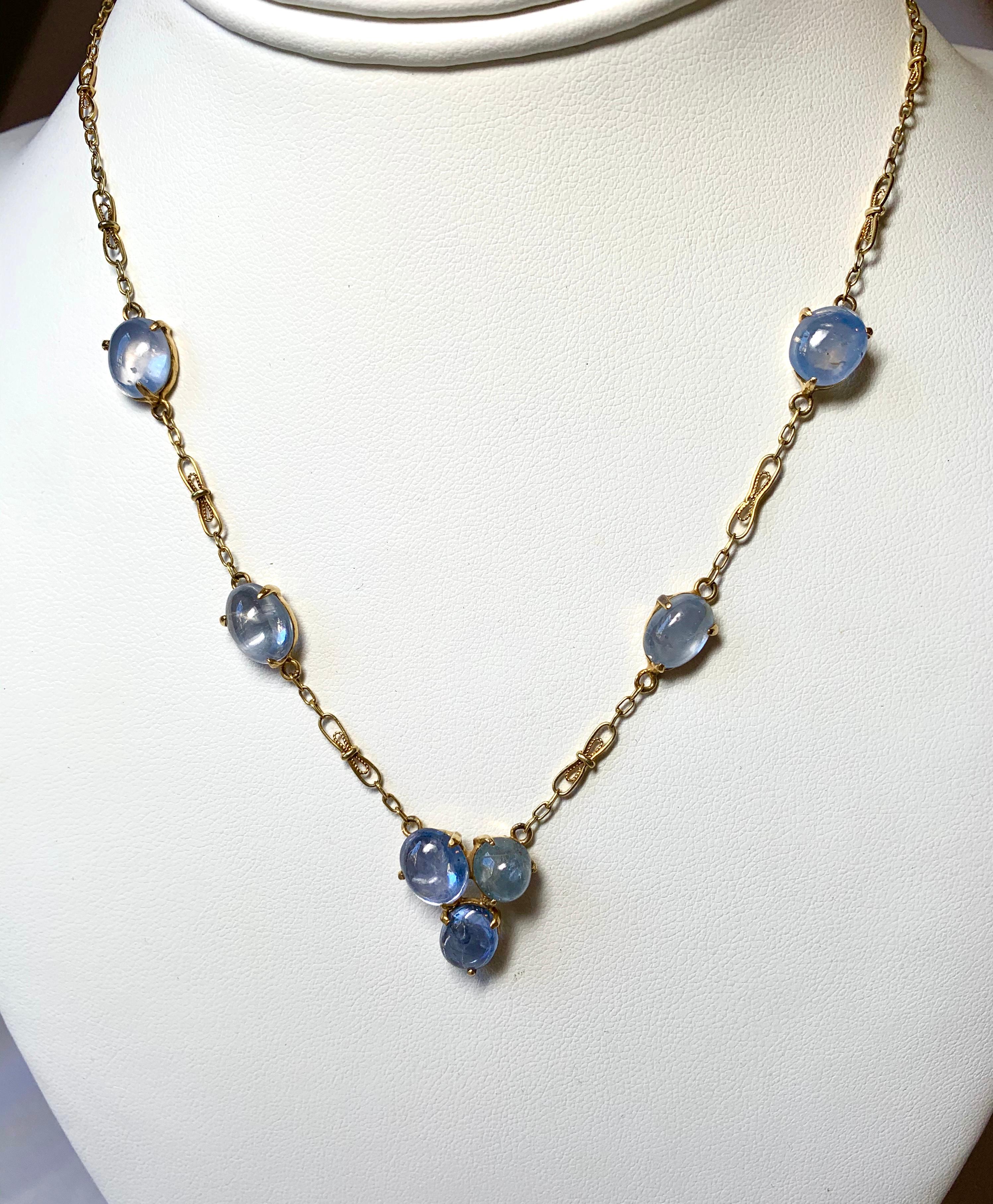 Women's Victorian 25 Carat Sapphire Necklace 14 Karat Gold Fetter Link Chain