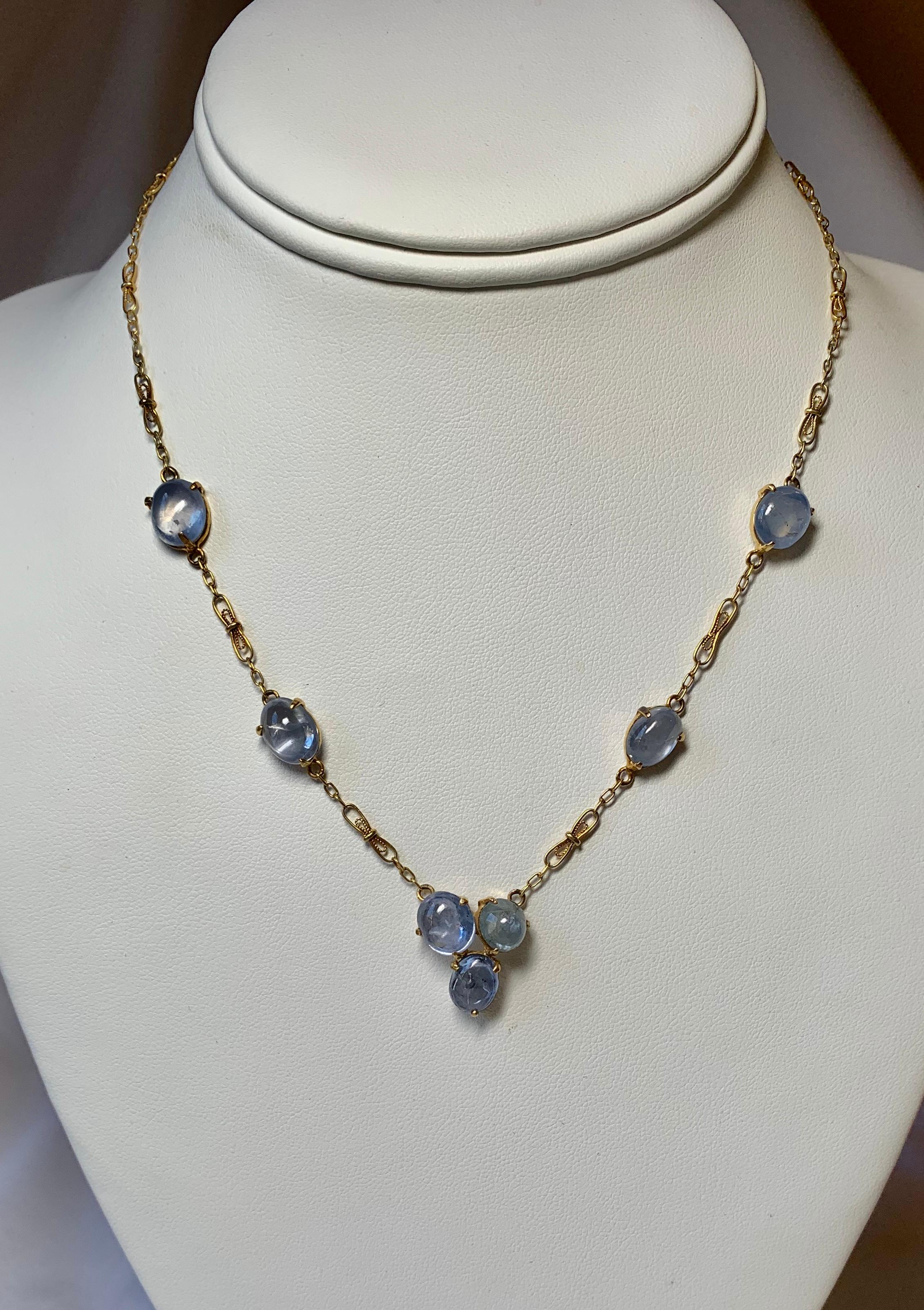 Victorian 25 Carat Sapphire Necklace 14 Karat Gold Fetter Link Chain 1