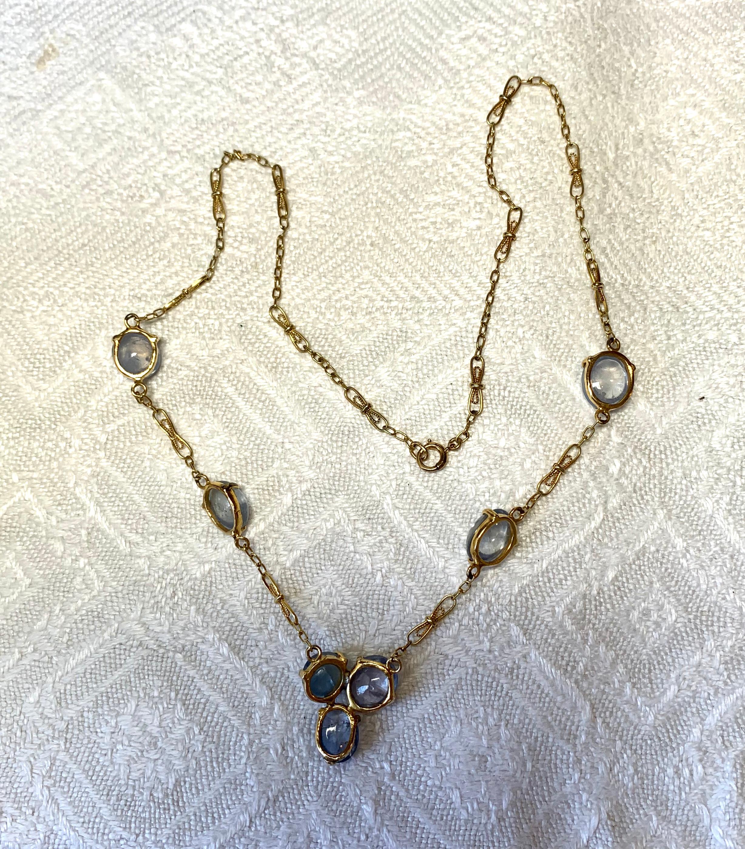 Victorian 25 Carat Sapphire Necklace 14 Karat Gold Fetter Link Chain 2