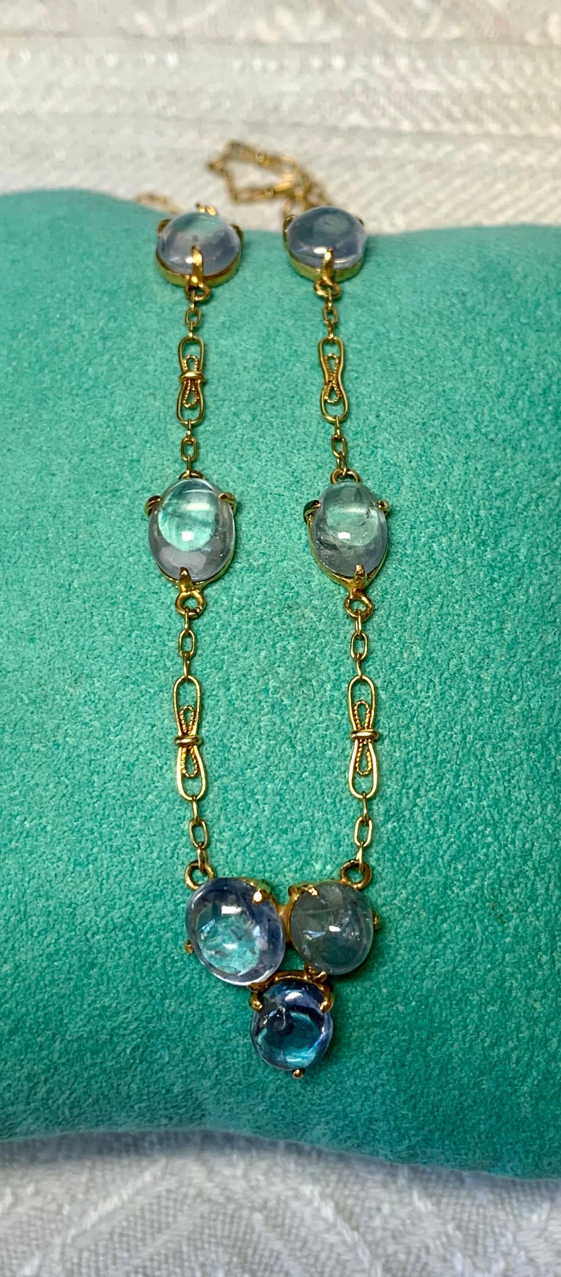 Victorian 25 Carat Sapphire Necklace 14 Karat Gold Fetter Link Chain 3