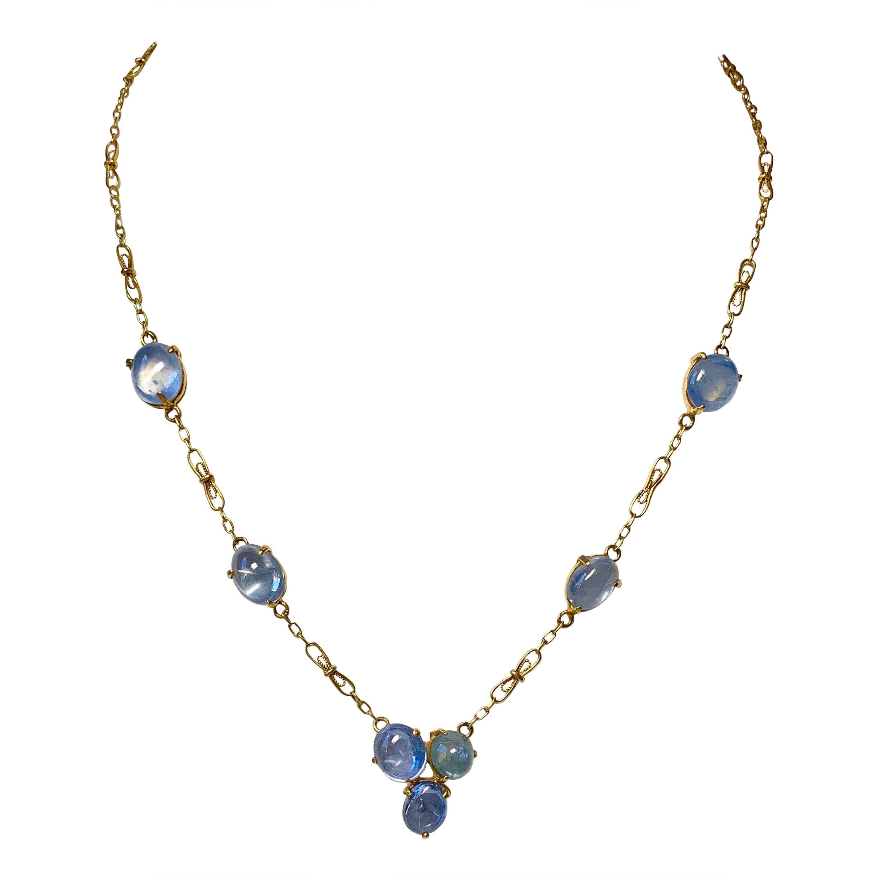 Victorian 25 Carat Sapphire Necklace 14 Karat Gold Fetter Link Chain