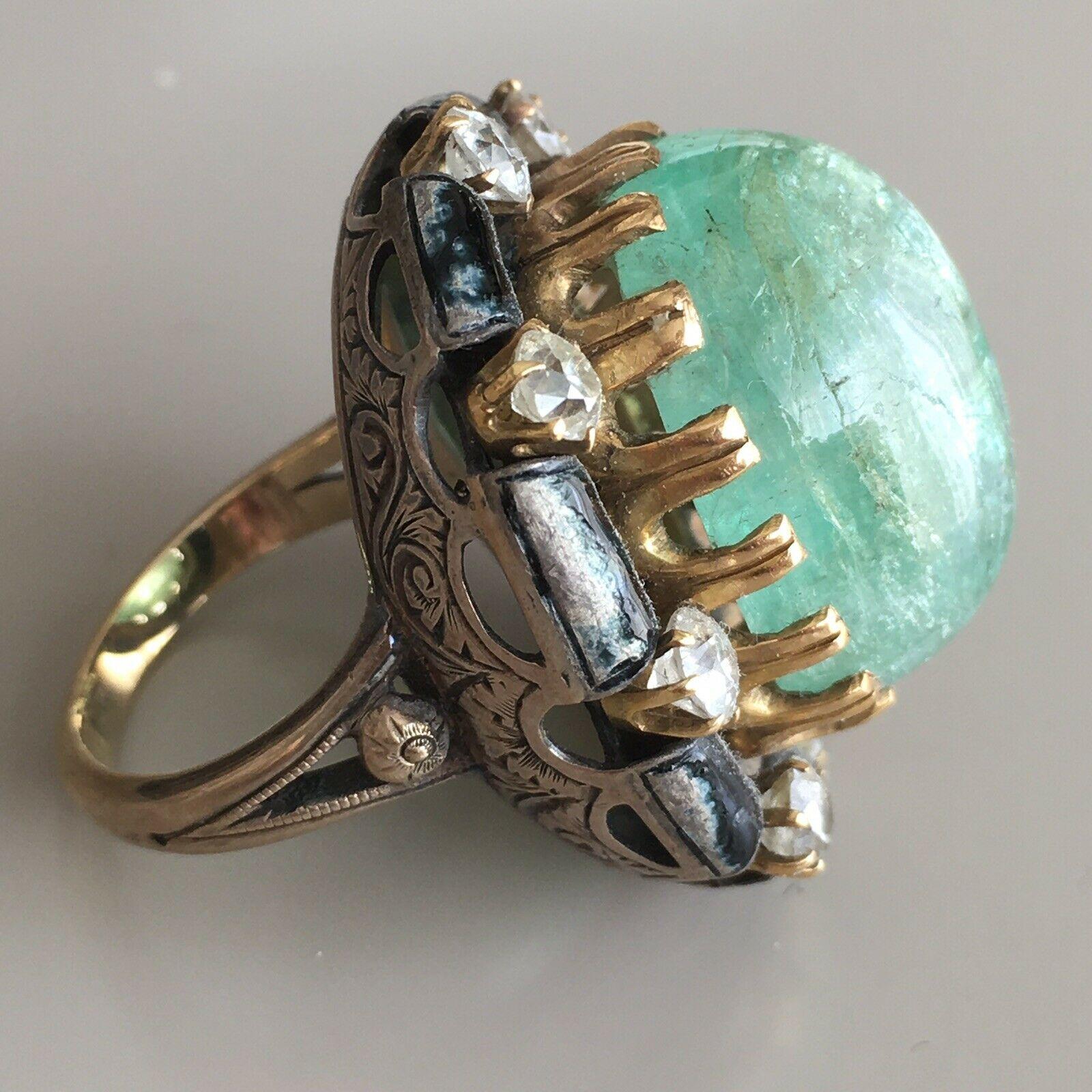 Emerald Cut Victorian 25 Carat Siberian Emerald 1880s American Handmade Old Cut Diamonds GIA For Sale