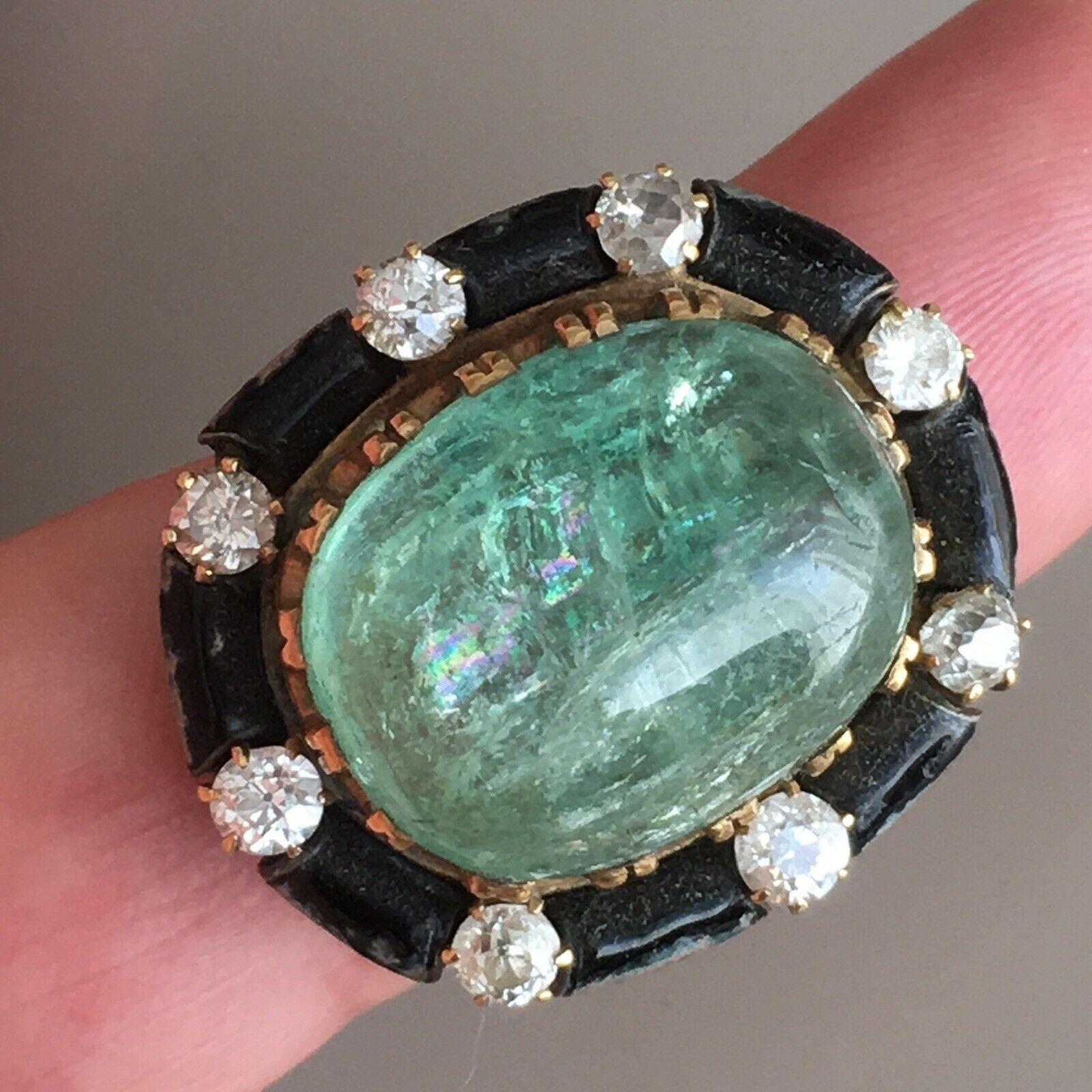 Victorian 25 Carat Siberian Emerald 1880s American Handmade Old Cut Diamonds GIA In Good Condition For Sale In Santa Monica, CA