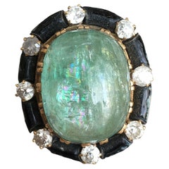 Victorian 25 Carat Siberian Emerald 1880s American Handmade Old Cut Diamonds GIA