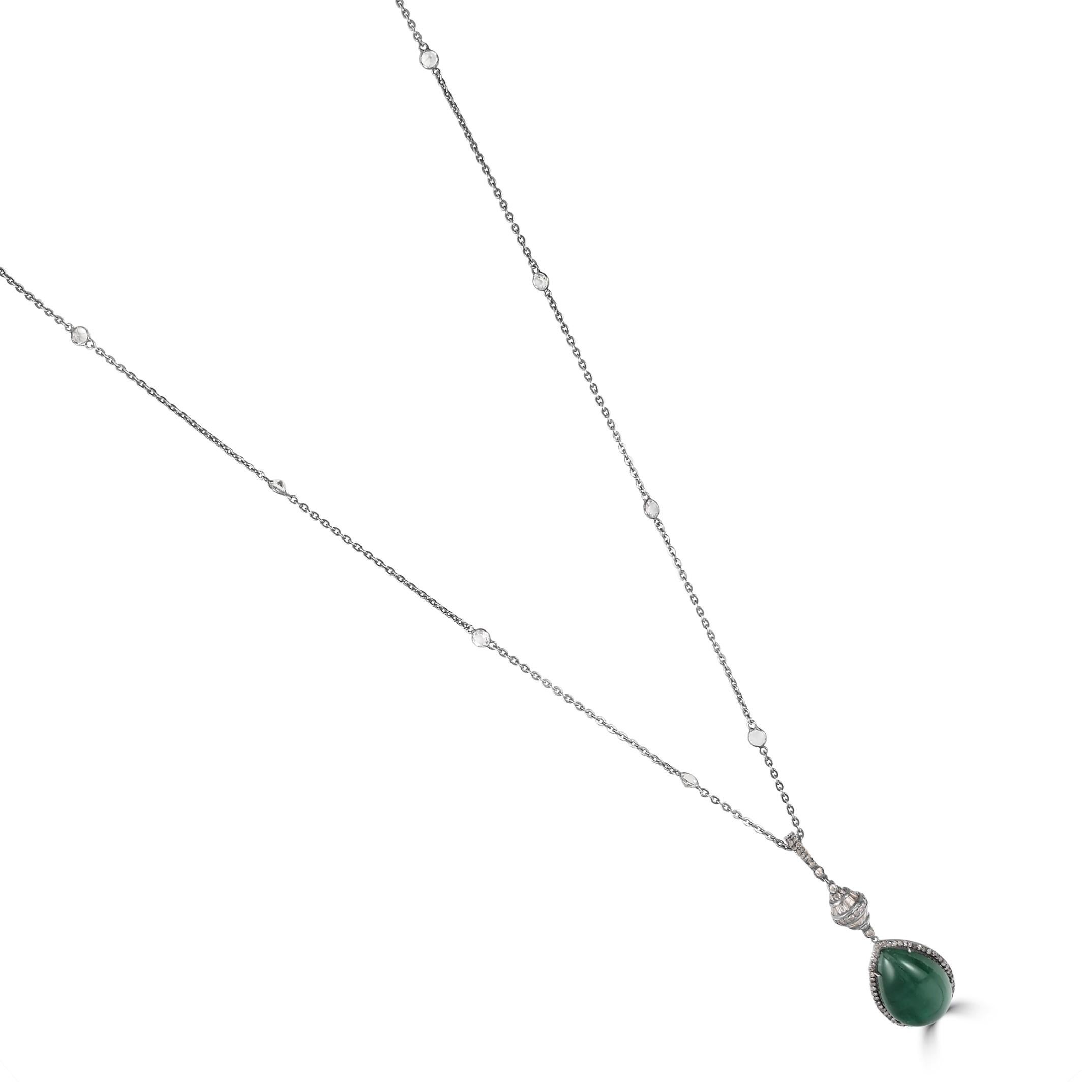 Victorian 25 Cttw. Emerald, Diamond and Topaz Pendant Necklace In New Condition For Sale In New York, NY